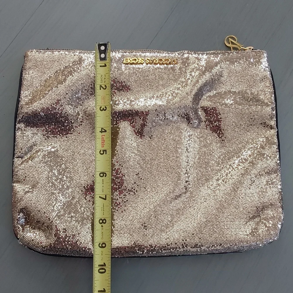 Victoria's Secret Gold Metallic Shimmer Clutch Bag Top Zip Mirror inc. Sz.Large